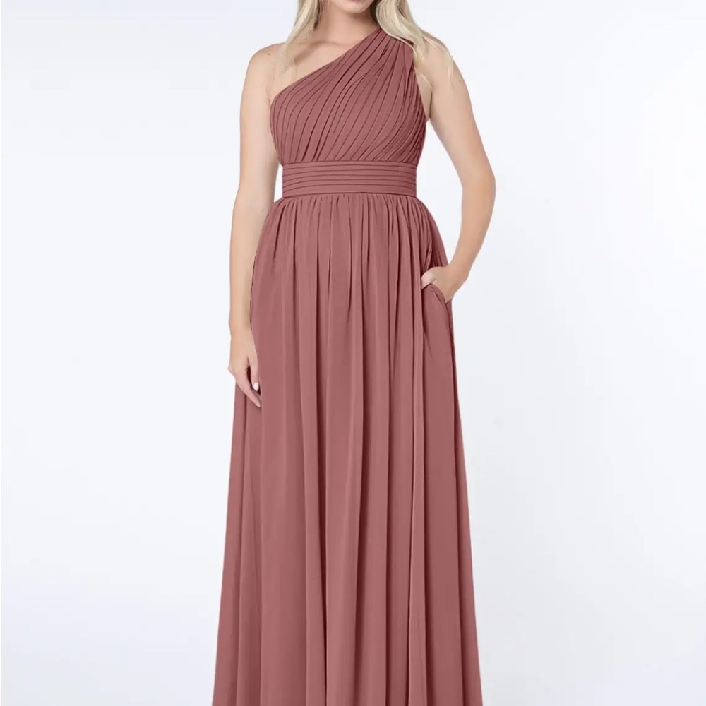 Azazie One-Shoulder Molly Desert Rose Chiffon Dress